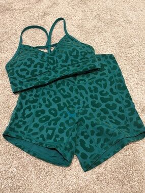 Vitality Green Leopard Lux Sports Bra and Shorts Set